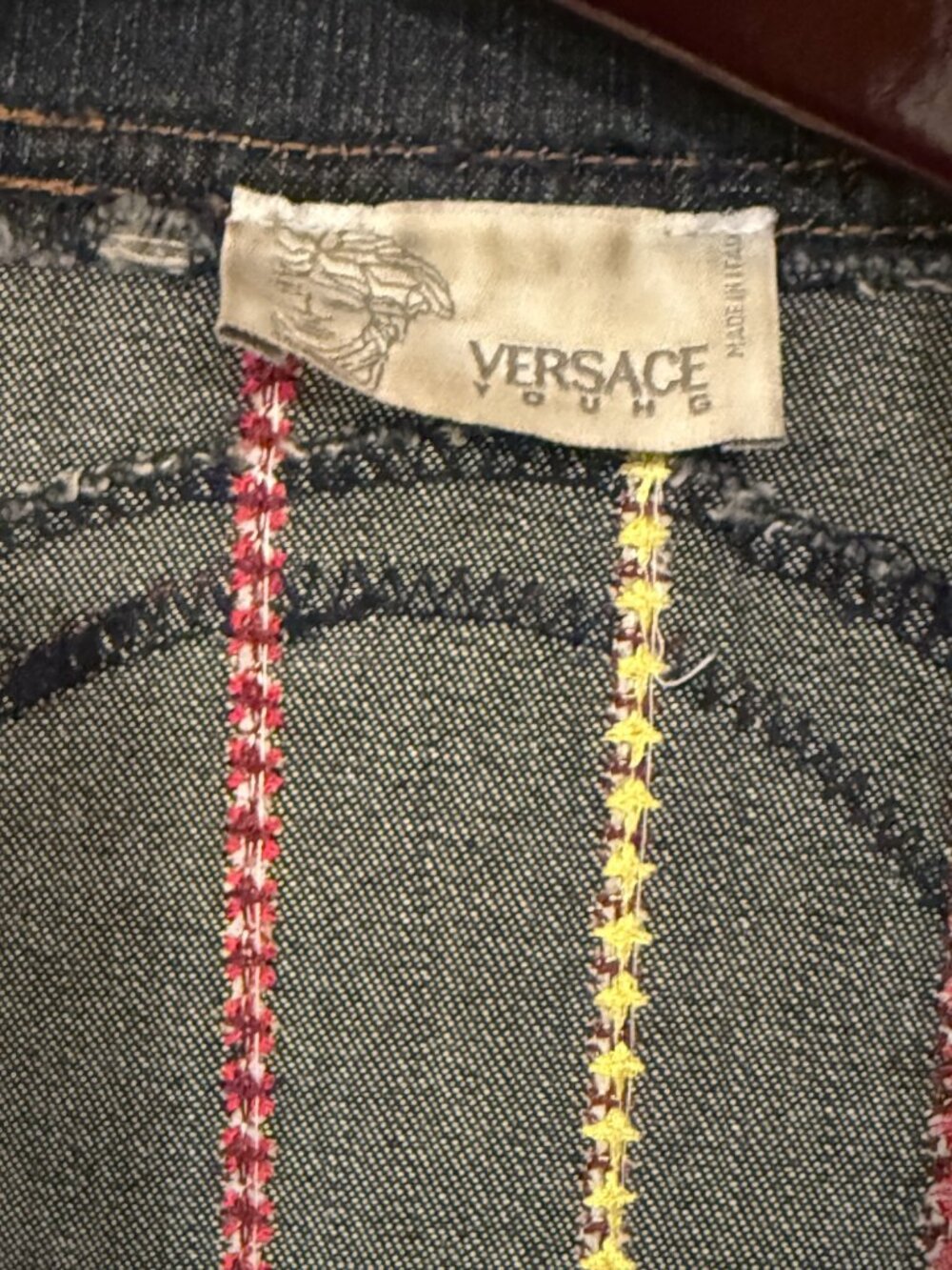Vintage Y2K Versace Young Embroidered Denim Zip Jacket Made in Italy